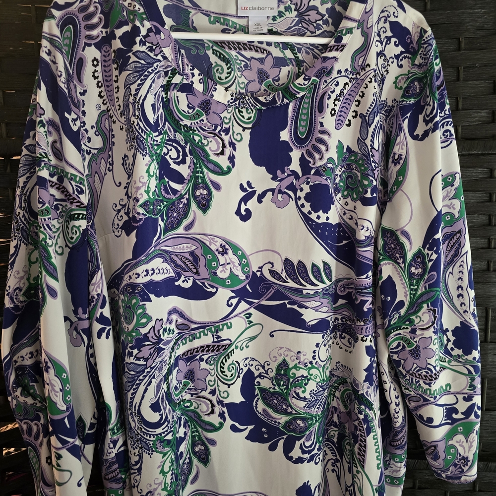 Liz Claiborne Purple and Green Paisley Blouse